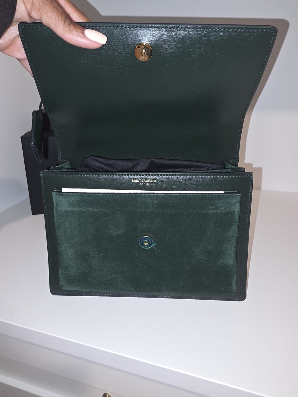 Saint Laurent Forest Green Textured Monogram Shoulder Bag - Picture 3 of 4